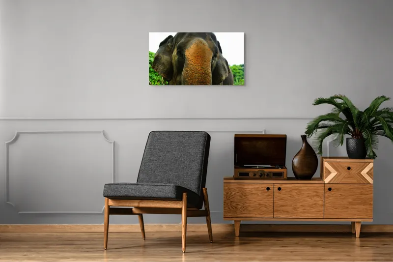 Tablou Canvas, "Un elefant în inima junglei", Elefant, Natural, Majestuos, Impresionant, Urechile, Riduri, Ochi, Verdeață, 90 x 50 cm – poza 6