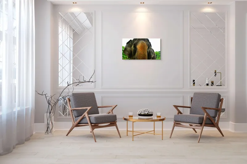 Tablou Canvas, "Un elefant în inima junglei", Elefant, Natural, Majestuos, Impresionant, Urechile, Riduri, Ochi, Verdeață, 90 x 50 cm – poza 7
