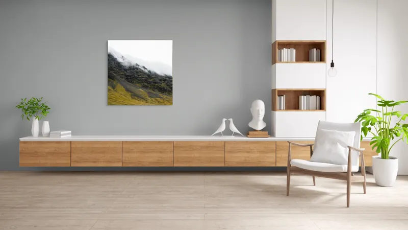 Tablou Canvas, "Norii mângâind vârfurile munților", Noros, Stâncos, Întunecat, Impunător, Solitar, Abrupt, Răcoros, 100 x 100 cm – poza 8