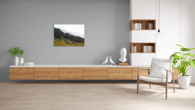 Tablou Canvas, "Norii mângâind vârfurile munților", Noros, Stâncos, Întunecat, Impunător, Solitar, Abrupt, Răcoros, 100 x 70 cm – poza 6