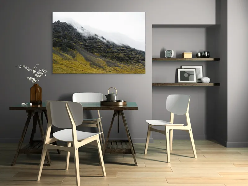 Tablou Canvas, "Norii mângâind vârfurile munților", Noros, Stâncos, Întunecat, Impunător, Solitar, Abrupt, Răcoros, 150 x 100 cm – poza 5