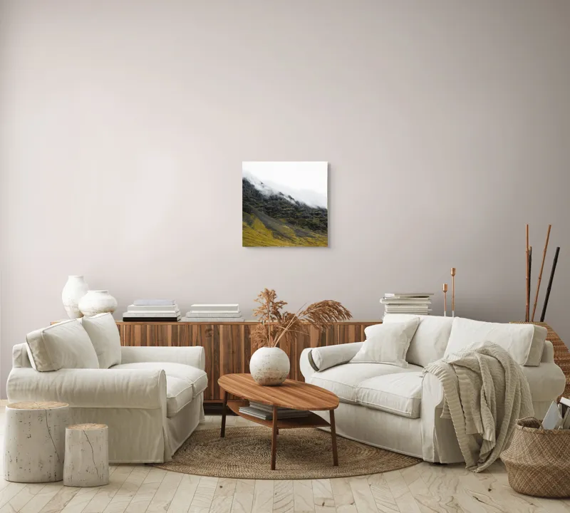 Tablou Canvas, "Norii mângâind vârfurile munților", Noros, Stâncos, Întunecat, Impunător, Solitar, Abrupt, Răcoros, 50 x 50 cm – poza 7