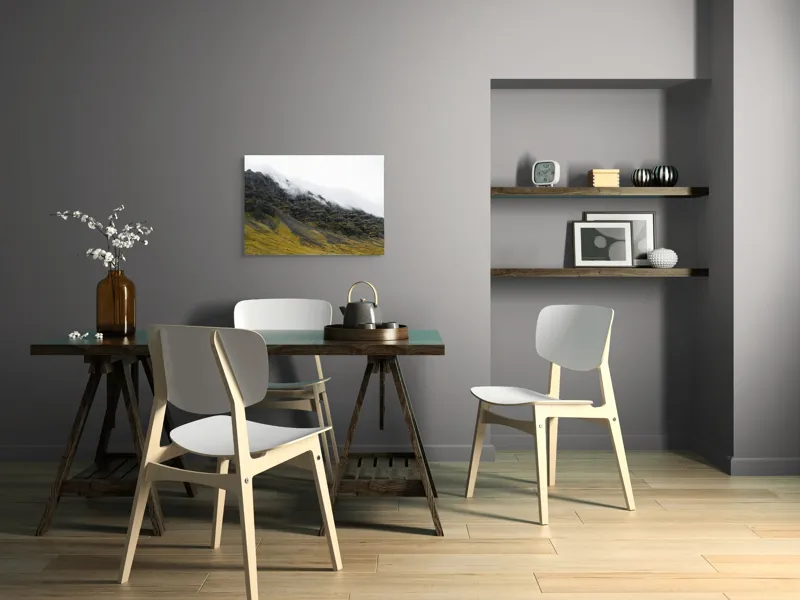 Tablou Canvas, "Norii mângâind vârfurile munților", Noros, Stâncos, Întunecat, Impunător, Solitar, Abrupt, Răcoros, 70 x 50 cm – poza 5