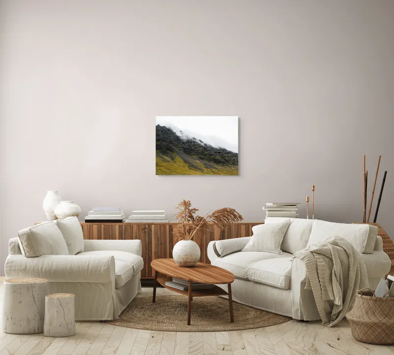Tablou Canvas, "Norii mângâind vârfurile munților", Noros, Stâncos, Întunecat, Impunător, Solitar, Abrupt, Răcoros, 70 x 50 cm – poza 6