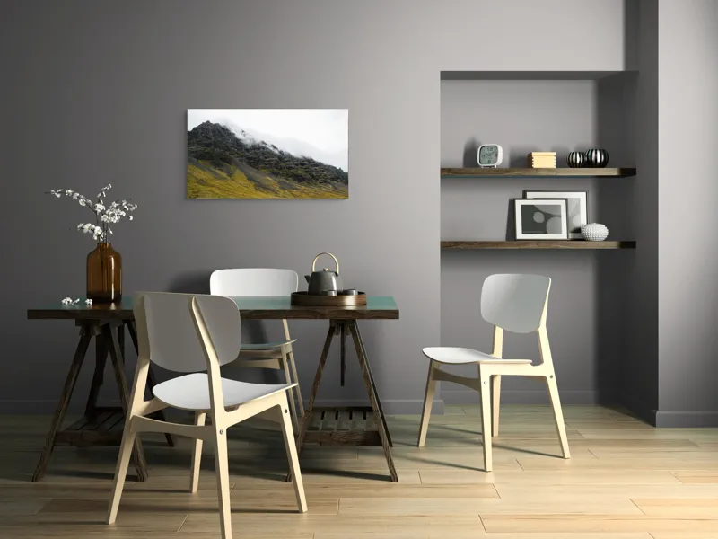 Tablou Canvas, "Norii mângâind vârfurile munților", Noros, Stâncos, Întunecat, Impunător, Solitar, Abrupt, Răcoros, 90 x 50 cm – poza 3