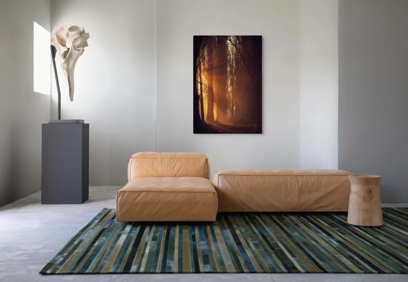 Tablou Canvas, "Raze de soare printre copaci înalți", Auriu, Mister, Pădure, Luminiș, Umbre, Tranquilitate, Apus, Copaci, Frunziș, Întuneric., 70 x 100 cm – poza 7