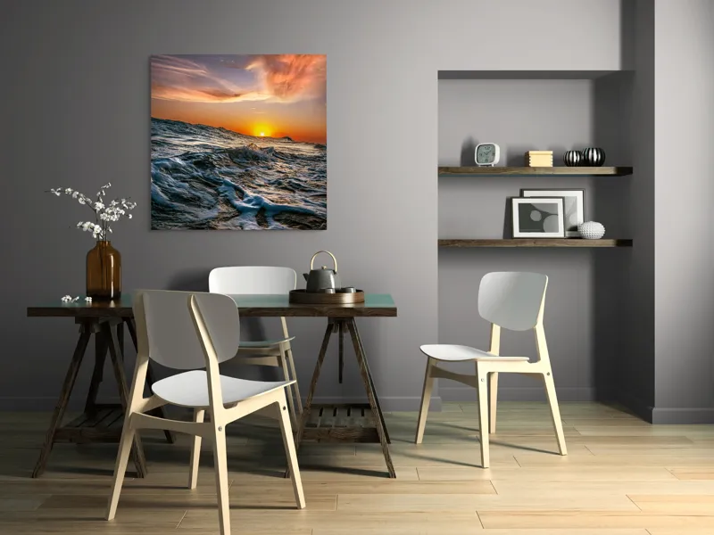 Tablou Canvas, "Apusul viselor pe oceanul nemărginit", Cer, Apus, Valuri, Spumă, Orizont, Lumină, Reflecție, 100 x 100 cm – poza 6
