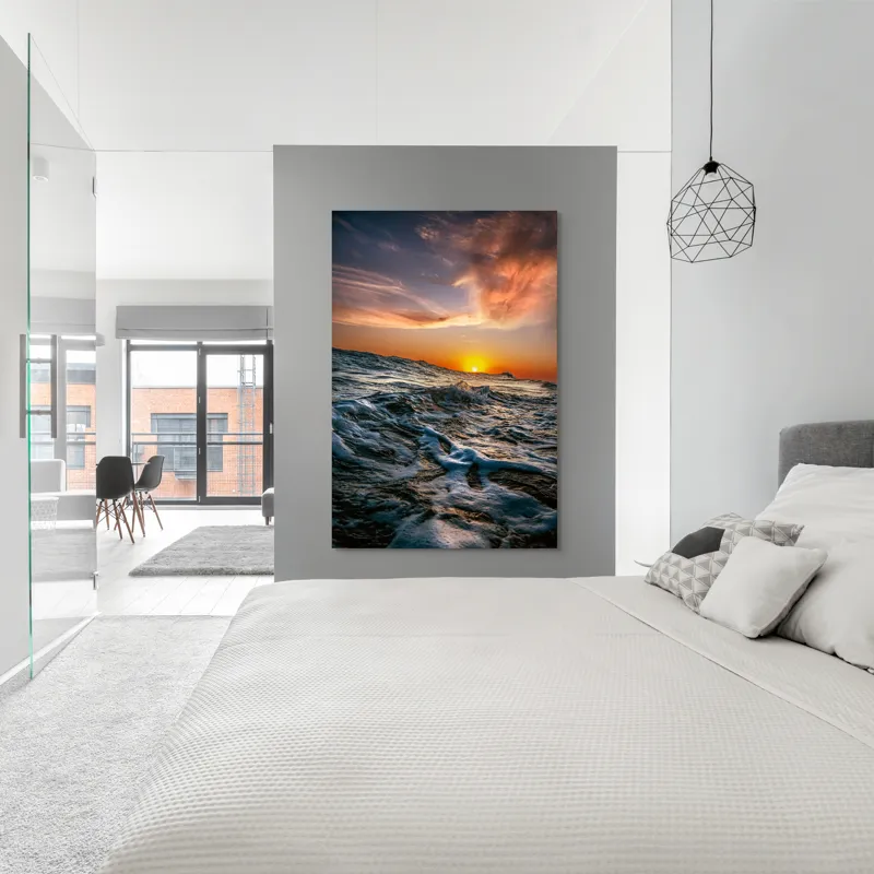 Tablou Canvas, "Apusul viselor pe oceanul nemărginit", Cer, Apus, Valuri, Spumă, Orizont, Lumină, Reflecție, 100 x 150 cm – poza 5