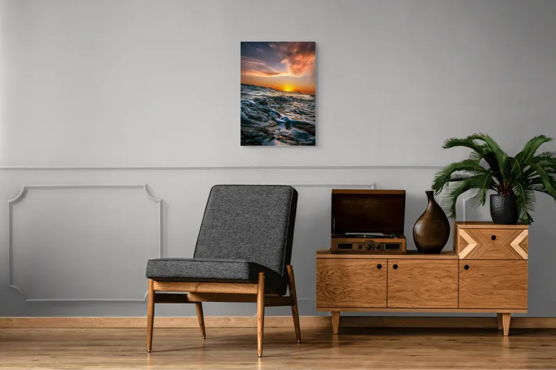 Tablou Canvas, "Apusul viselor pe oceanul nemărginit", Cer, Apus, Valuri, Spumă, Orizont, Lumină, Reflecție, 50 x 70 cm – poza 8