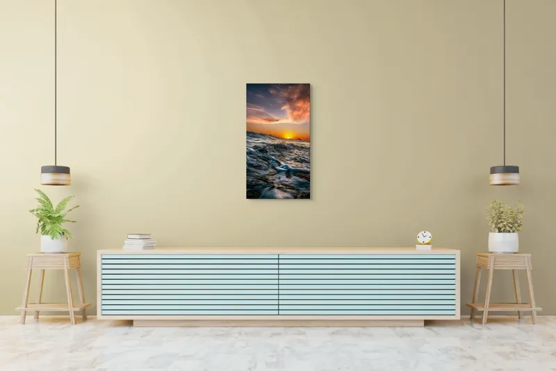 Tablou Canvas, "Apusul viselor pe oceanul nemărginit", Cer, Apus, Valuri, Spumă, Orizont, Lumină, Reflecție, 50 x 90 cm – poza 6