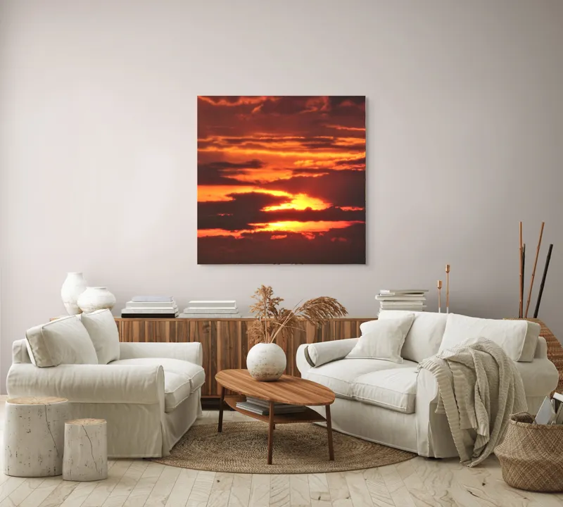 Tablou Canvas, "Răsărit de foc printre nori", Apus, Cer, Nor, Armonie, Lumină, Strălucire, Tăcere, Foc, Infinit, Magie, 100 x 100 cm – poza 3