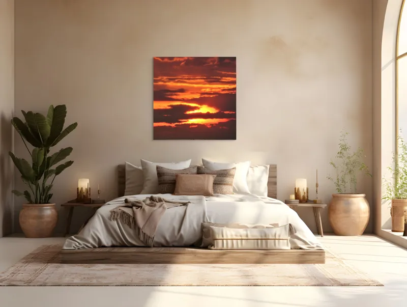 Tablou Canvas, "Răsărit de foc printre nori", Apus, Cer, Nor, Armonie, Lumină, Strălucire, Tăcere, Foc, Infinit, Magie, 100 x 100 cm – poza 4