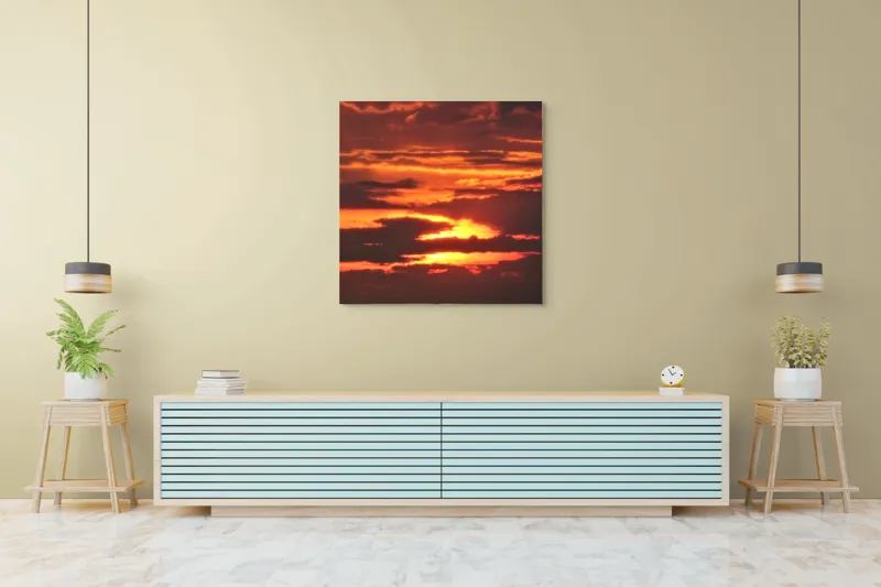 Tablou Canvas, "Răsărit de foc printre nori", Apus, Cer, Nor, Armonie, Lumină, Strălucire, Tăcere, Foc, Infinit, Magie, 100 x 100 cm – poza 5