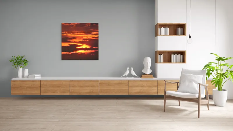 Tablou Canvas, "Răsărit de foc printre nori", Apus, Cer, Nor, Armonie, Lumină, Strălucire, Tăcere, Foc, Infinit, Magie, 100 x 100 cm – poza 8