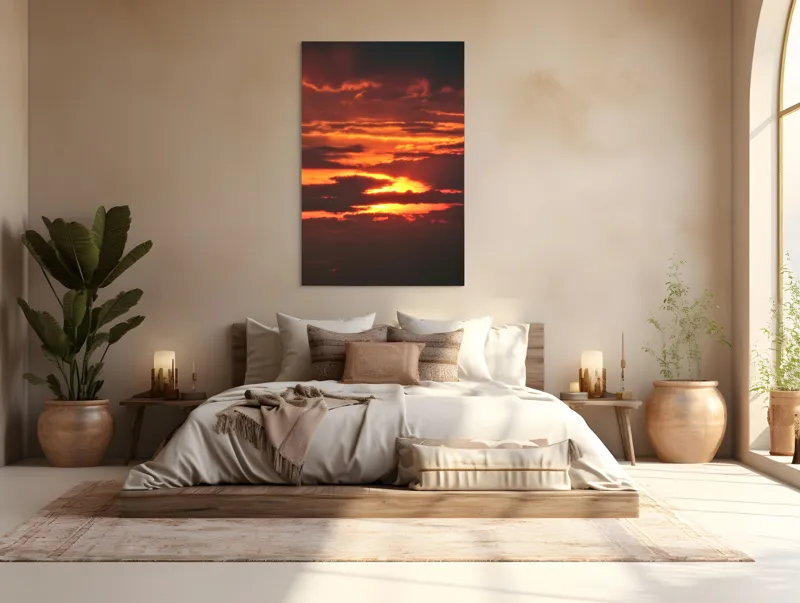 Tablou Canvas, "Răsărit de foc printre nori", Apus, Cer, Nor, Armonie, Lumină, Strălucire, Tăcere, Foc, Infinit, Magie, 100 x 150 cm – poza 3