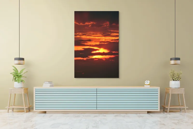 Tablou Canvas, "Răsărit de foc printre nori", Apus, Cer, Nor, Armonie, Lumină, Strălucire, Tăcere, Foc, Infinit, Magie, 100 x 150 cm – poza 4