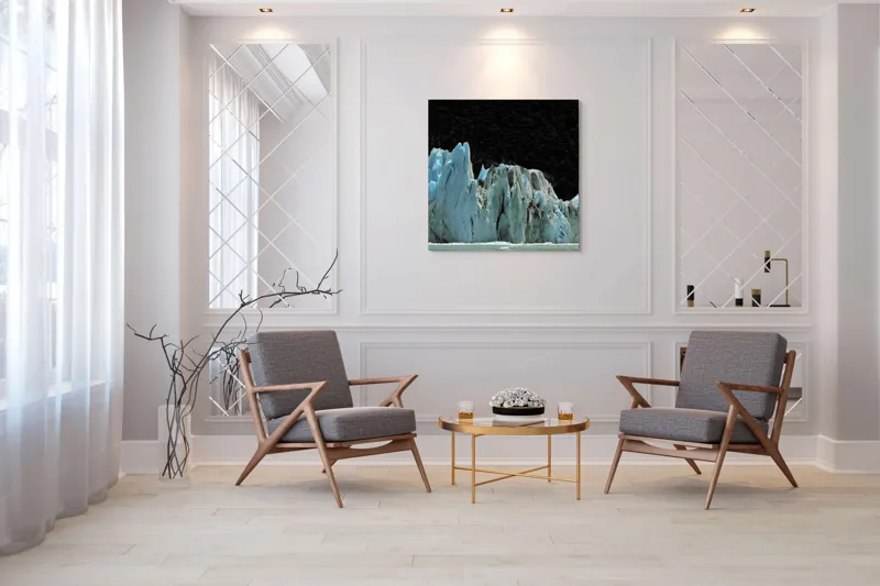 Tablou Canvas, "Regatul de Gheață al Tăcerii", Gheață, Munți, Contrast, Albastru, Întunecat, Natură, Peisaj, Glaciar, 100 x 100 cm – poza 7