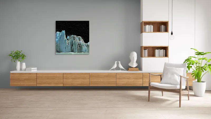 Tablou Canvas, "Regatul de Gheață al Tăcerii", Gheață, Munți, Contrast, Albastru, Întunecat, Natură, Peisaj, Glaciar, 100 x 100 cm – poza 8