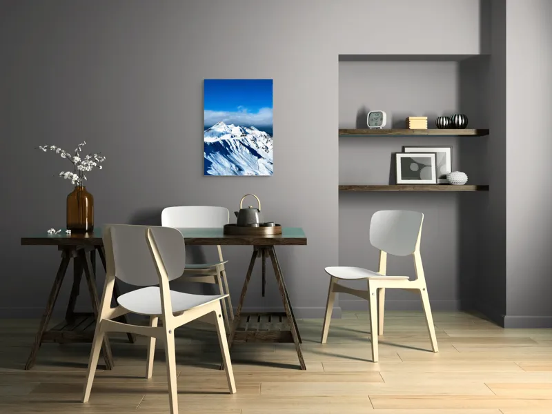 Tablou Canvas, "Strălucirea albă a munților înzăpeziți", Alb, Vârfuri, Înnorate, Peisaj, Însorit, Montan, Albastru, Zăpadă, 50 x 70 cm – poza 5