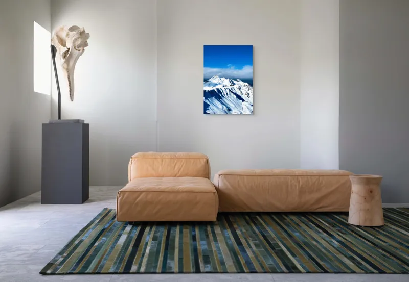 Tablou Canvas, "Strălucirea albă a munților înzăpeziți", Alb, Vârfuri, Înnorate, Peisaj, Însorit, Montan, Albastru, Zăpadă, 50 x 70 cm – poza 7