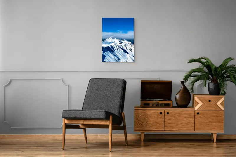 Tablou Canvas, "Strălucirea albă a munților înzăpeziți", Alb, Vârfuri, Înnorate, Peisaj, Însorit, Montan, Albastru, Zăpadă, 50 x 70 cm – poza 8