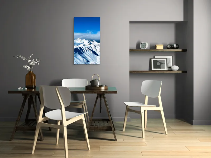 Tablou Canvas, "Strălucirea albă a munților înzăpeziți", Alb, Vârfuri, Înnorate, Peisaj, Însorit, Montan, Albastru, Zăpadă, 50 x 90 cm – poza 4