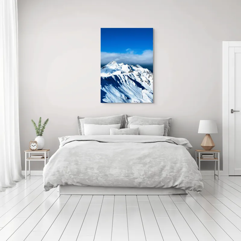 Tablou Canvas, "Strălucirea albă a munților înzăpeziți", Alb, Vârfuri, Înnorate, Peisaj, Însorit, Montan, Albastru, Zăpadă, 70 x 100 cm – poza 3