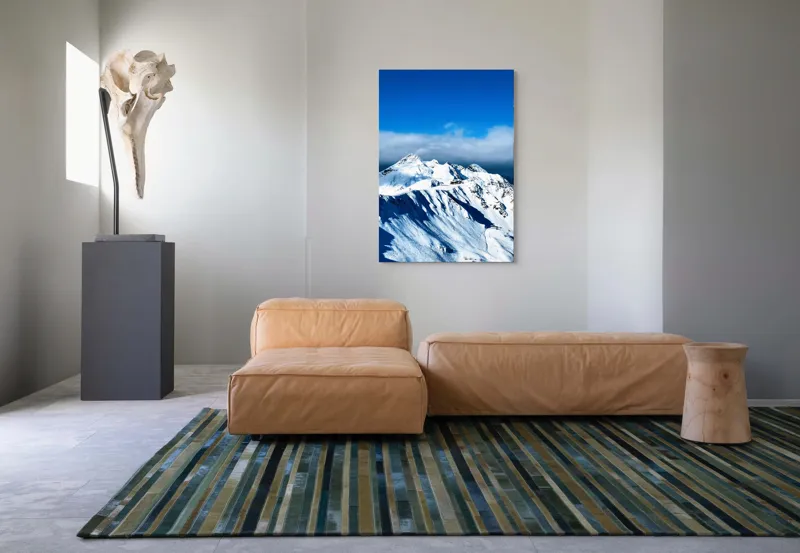 Tablou Canvas, "Strălucirea albă a munților înzăpeziți", Alb, Vârfuri, Înnorate, Peisaj, Însorit, Montan, Albastru, Zăpadă, 70 x 100 cm – poza 7