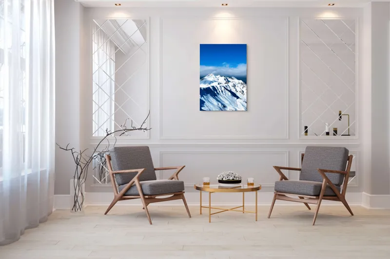 Tablou Canvas, "Strălucirea albă a munților înzăpeziți", Alb, Vârfuri, Înnorate, Peisaj, Însorit, Montan, Albastru, Zăpadă, 70 x 100 cm – poza 8