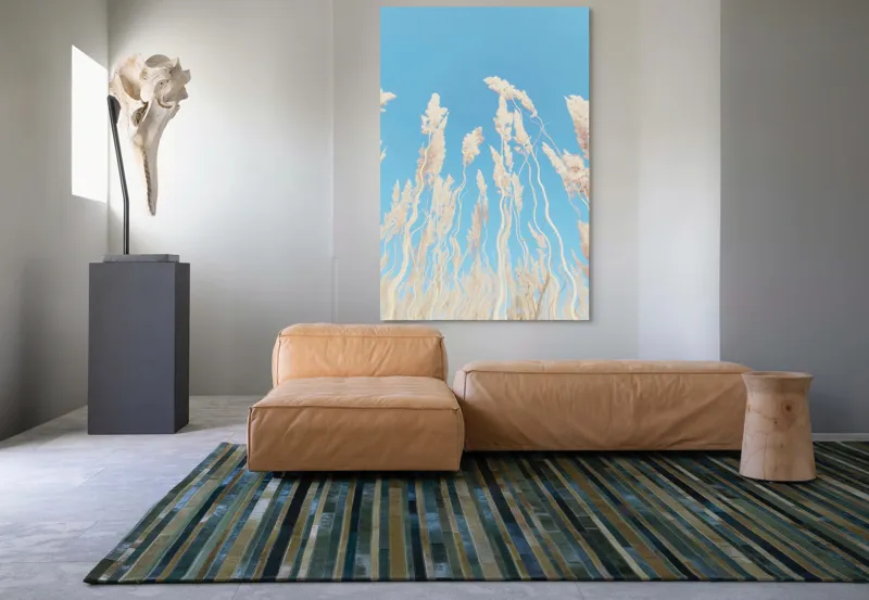 Tablou Canvas, "Dansul ierbii în bătaia vântului", Nori, Albastru, Flori, Delicate, Înălțare, Pastel, Cer, Liniște, 100 x 150 cm – poza 7