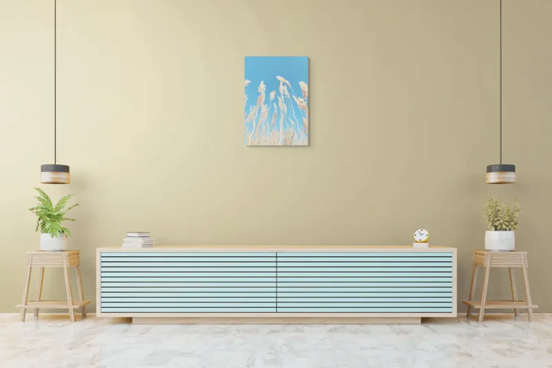 Tablou Canvas, "Dansul ierbii în bătaia vântului", Nori, Albastru, Flori, Delicate, Înălțare, Pastel, Cer, Liniște, 50 x 70 cm – poza 6
