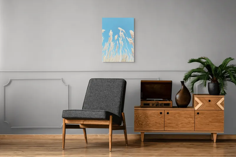 Tablou Canvas, "Dansul ierbii în bătaia vântului", Nori, Albastru, Flori, Delicate, Înălțare, Pastel, Cer, Liniște, 50 x 70 cm – poza 8