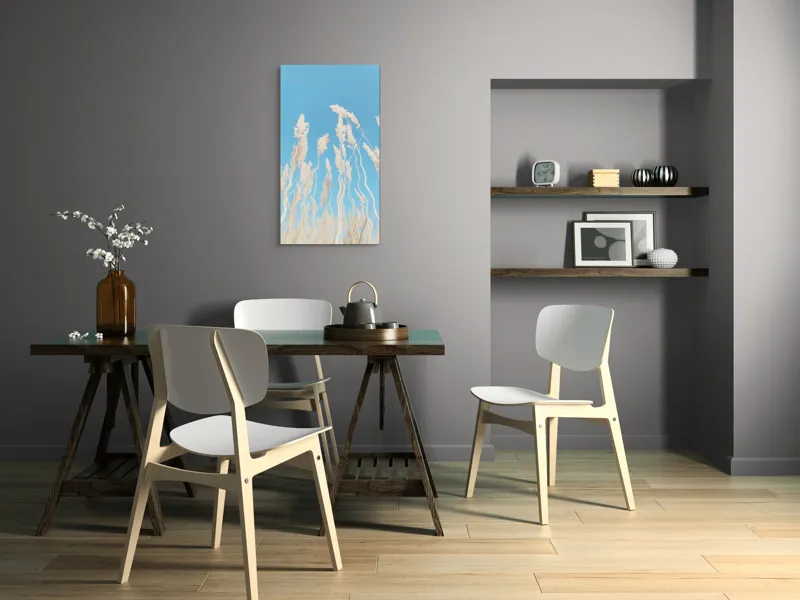 Tablou Canvas, "Dansul ierbii în bătaia vântului", Nori, Albastru, Flori, Delicate, Înălțare, Pastel, Cer, Liniște, 50 x 90 cm – poza 4