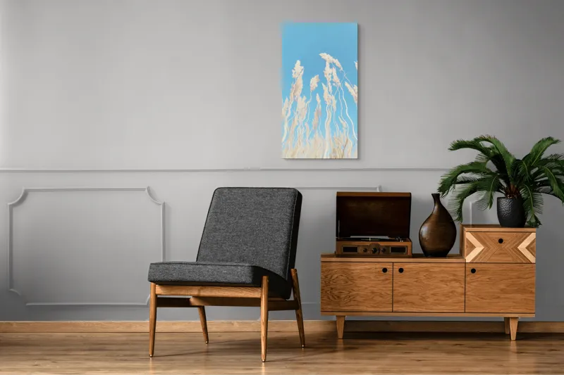Tablou Canvas, "Dansul ierbii în bătaia vântului", Nori, Albastru, Flori, Delicate, Înălțare, Pastel, Cer, Liniște, 50 x 90 cm – poza 8