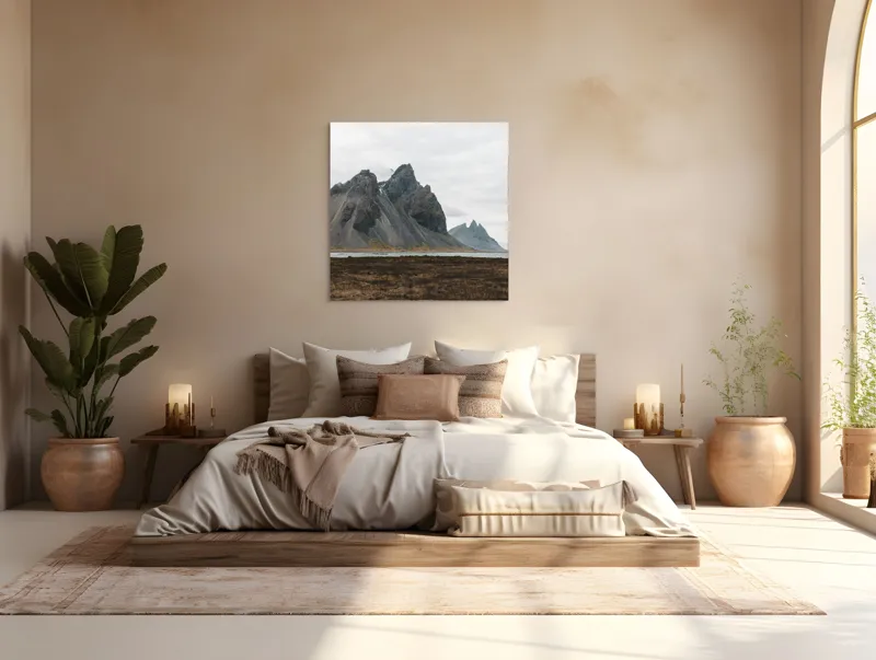 Tablou Canvas, "Munții maiestuoși sub cer înnorat", Munți, Nor, Peisaj, Maluri, Stânci, Natură, Calm, Eternitate, 100 x 100 cm – poza 4