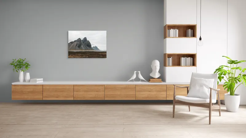 Tablou Canvas, "Munții maiestuoși sub cer înnorat", Munți, Nor, Peisaj, Maluri, Stânci, Natură, Calm, Eternitate, 100 x 70 cm – poza 6
