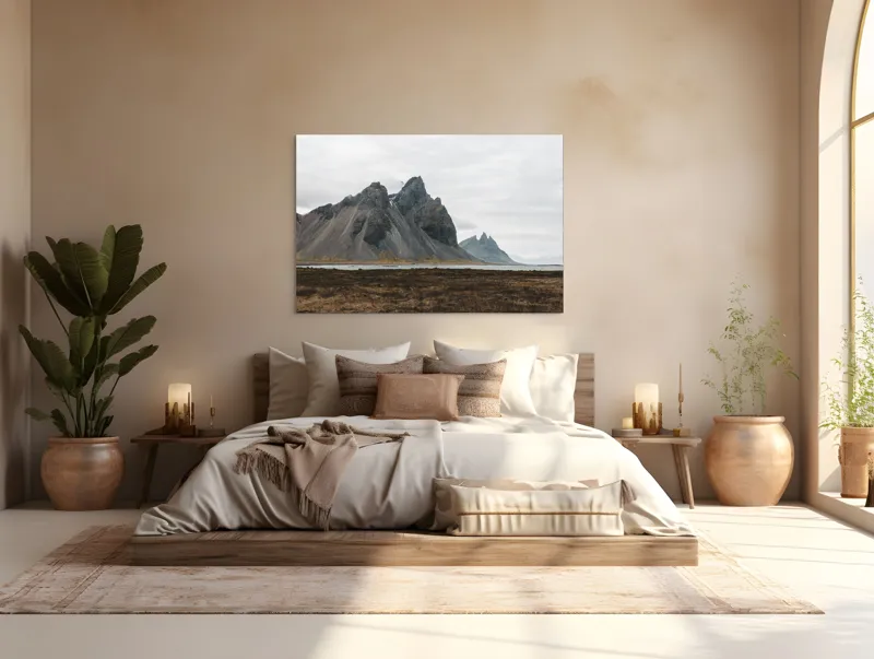 Tablou Canvas, "Munții maiestuoși sub cer înnorat", Munți, Nor, Peisaj, Maluri, Stânci, Natură, Calm, Eternitate, 150 x 100 cm – poza 4