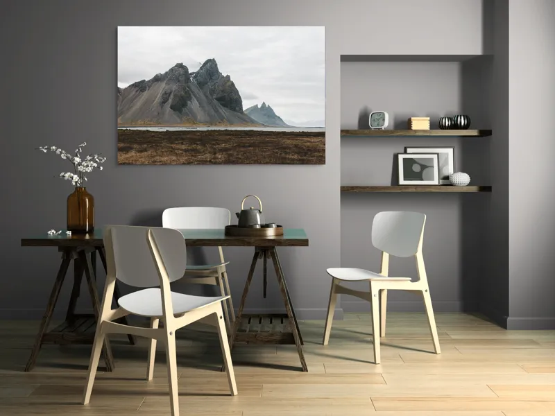 Tablou Canvas, "Munții maiestuoși sub cer înnorat", Munți, Nor, Peisaj, Maluri, Stânci, Natură, Calm, Eternitate, 150 x 100 cm – poza 5