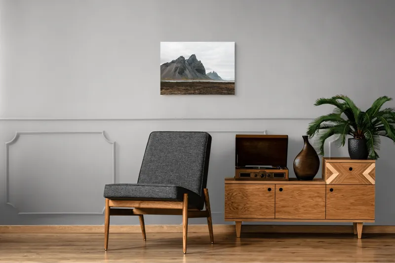 Tablou Canvas, "Munții maiestuoși sub cer înnorat", Munți, Nor, Peisaj, Maluri, Stânci, Natură, Calm, Eternitate, 70 x 50 cm – poza 4
