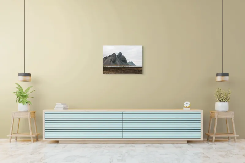 Tablou Canvas, "Munții maiestuoși sub cer înnorat", Munți, Nor, Peisaj, Maluri, Stânci, Natură, Calm, Eternitate, 70 x 50 cm – poza 7