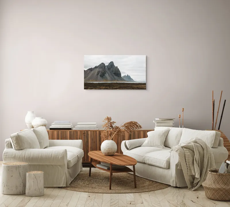 Tablou Canvas, "Munții maiestuoși sub cer înnorat", Munți, Nor, Peisaj, Maluri, Stânci, Natură, Calm, Eternitate, 90 x 50 cm – poza 4