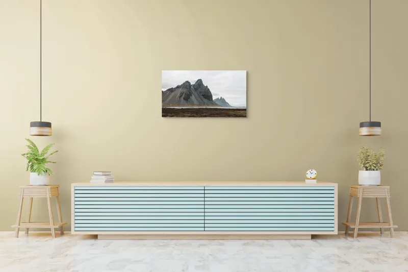Tablou Canvas, "Munții maiestuoși sub cer înnorat", Munți, Nor, Peisaj, Maluri, Stânci, Natură, Calm, Eternitate, 90 x 50 cm – poza 5