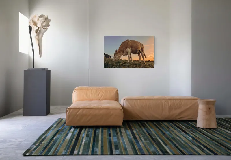 Tablou Canvas, "Vaca pășunând la apusul soarelui", Vacă, Apus, Iarbă, Fermă, Cer, Natură, Peisaj., 90 x 50 cm – poza 8