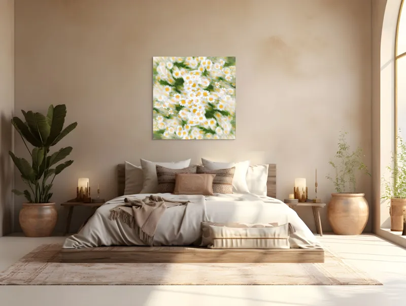 Tablou Canvas, "Dansul eteric al margaretelor în floare", Flori, Margarete, Mișcare, Energie, Culori, Natură, Vise, Artă, 100 x 100 cm – poza 4