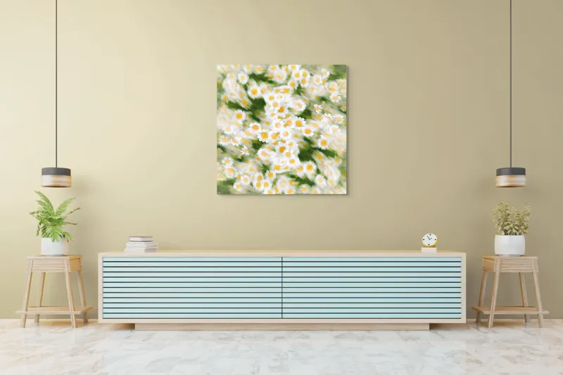 Tablou Canvas, "Dansul eteric al margaretelor în floare", Flori, Margarete, Mișcare, Energie, Culori, Natură, Vise, Artă, 100 x 100 cm – poza 5