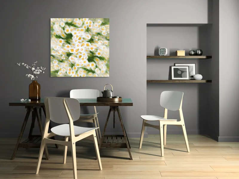 Tablou Canvas, "Dansul eteric al margaretelor în floare", Flori, Margarete, Mișcare, Energie, Culori, Natură, Vise, Artă, 100 x 100 cm – poza 6