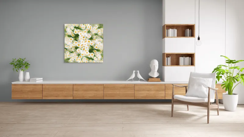 Tablou Canvas, "Dansul eteric al margaretelor în floare", Flori, Margarete, Mișcare, Energie, Culori, Natură, Vise, Artă, 100 x 100 cm – poza 8