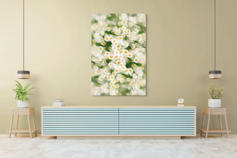 Tablou Canvas, "Dansul eteric al margaretelor în floare", Flori, Margarete, Mișcare, Energie, Culori, Natură, Vise, Artă, 100 x 150 cm – poza 4