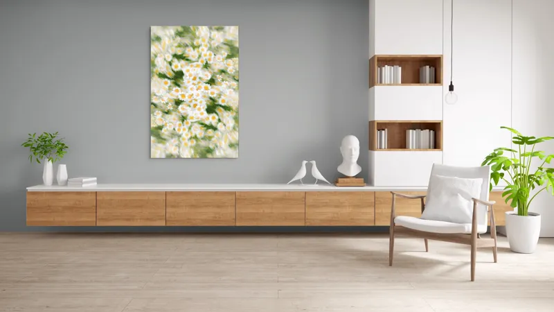 Tablou Canvas, "Dansul eteric al margaretelor în floare", Flori, Margarete, Mișcare, Energie, Culori, Natură, Vise, Artă, 100 x 150 cm – poza 8