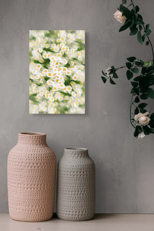 Tablou Canvas, "Dansul eteric al margaretelor în floare", Flori, Margarete, Mișcare, Energie, Culori, Natură, Vise, Artă, 26 x 39 cm – poza 6